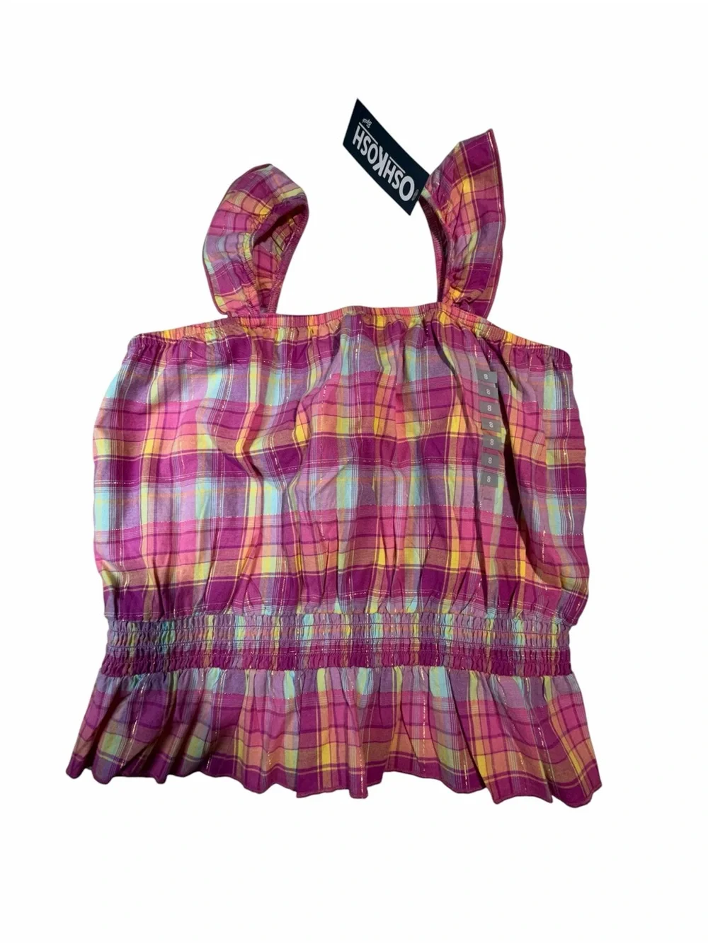 OshKosh B'gosh Pink Yellow Plaid Smocked Tank Top